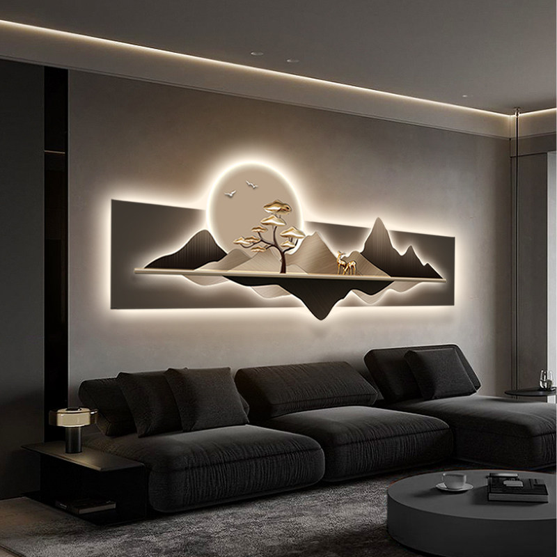 轻奢山水客厅装饰画led灯画高档大气沙发背景墙挂画艺术麋鹿壁画,淘宝优惠券,粉丝福利购,淘宝优惠卷