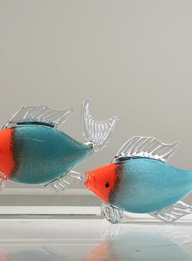 轻奢艺术玻璃红鲤鱼动物摆件招财客厅样板房玄关装饰年年有余送礼