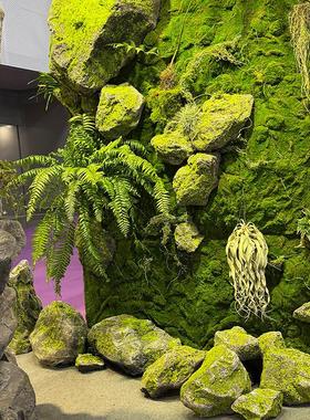 仿真青苔泡沫石头造景室内假石头道具贴墙绿植假山苔藓橱窗装饰