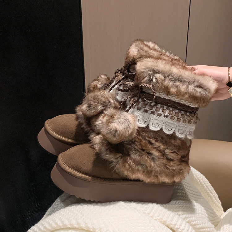 韩式百搭毛毛雪地靴女2025年冬季新款厚底增高显瘦中筒靴棉鞋潮,淘宝优惠券,粉丝福利购,淘宝优惠卷
