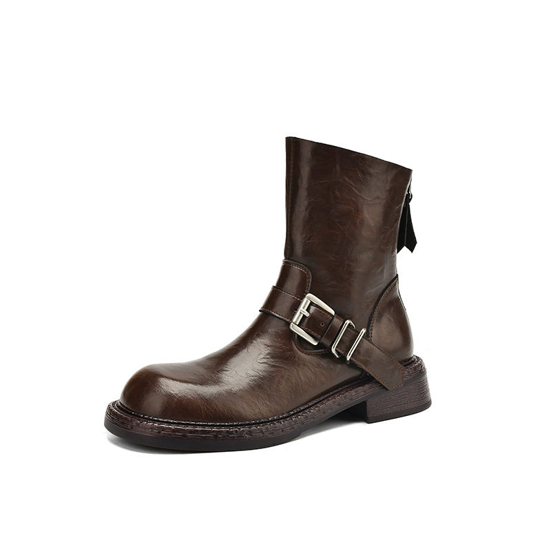 2024秋冬新款低跟皮带扣马丁靴女英伦风平底短筒西部骑士靴美拉德,淘宝优惠券,粉丝福利购,淘宝优惠卷