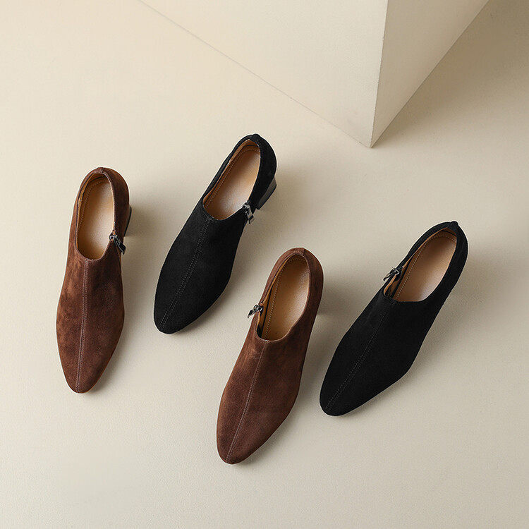 尖头显瘦深口罐罐鞋女2023春秋新款英伦风侧拉链吸汗透气粗跟单鞋,淘宝优惠券,粉丝福利购,淘宝优惠卷