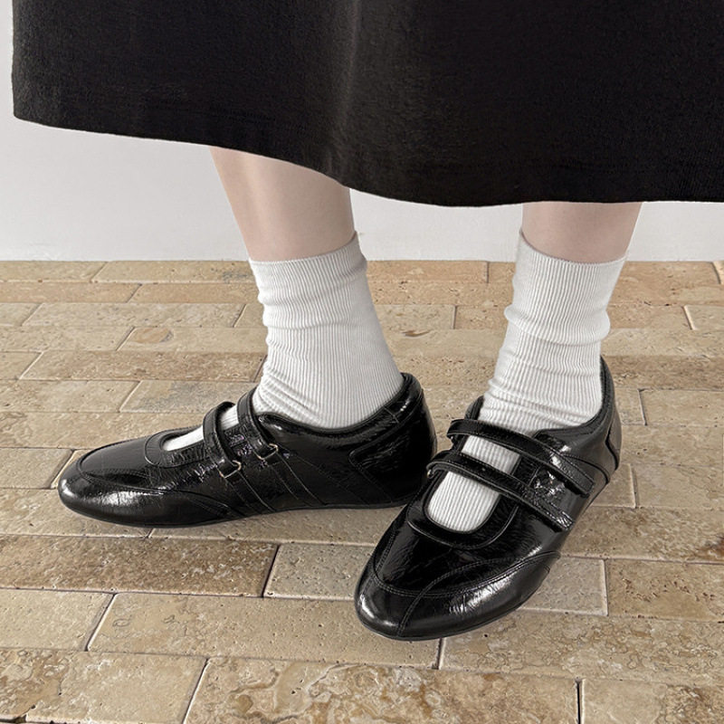 牛皮版~真皮魔术贴运动玛丽珍鞋百搭圆头休闲鞋女平底芭蕾德训鞋,淘宝优惠券,粉丝福利购,淘宝优惠卷