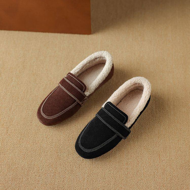 真皮磨砂加绒毛毛单鞋女冬季一脚蹬勃肯软底豆豆鞋加厚保暖棉鞋子,淘宝优惠券,粉丝福利购,淘宝优惠卷