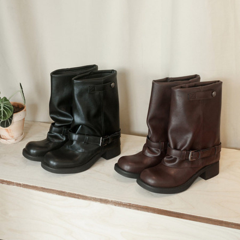 新款复古风褶皱短筒堆堆靴女辣妹显瘦西部牛仔靴子时尚骑士靴,淘宝优惠券,粉丝福利购,淘宝优惠卷