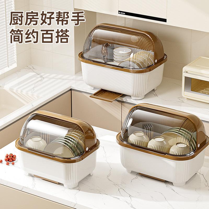 厨房专用收纳盒带盖碗碟置物架碗柜家用防尘餐具抽屉沥水置地 - 图0