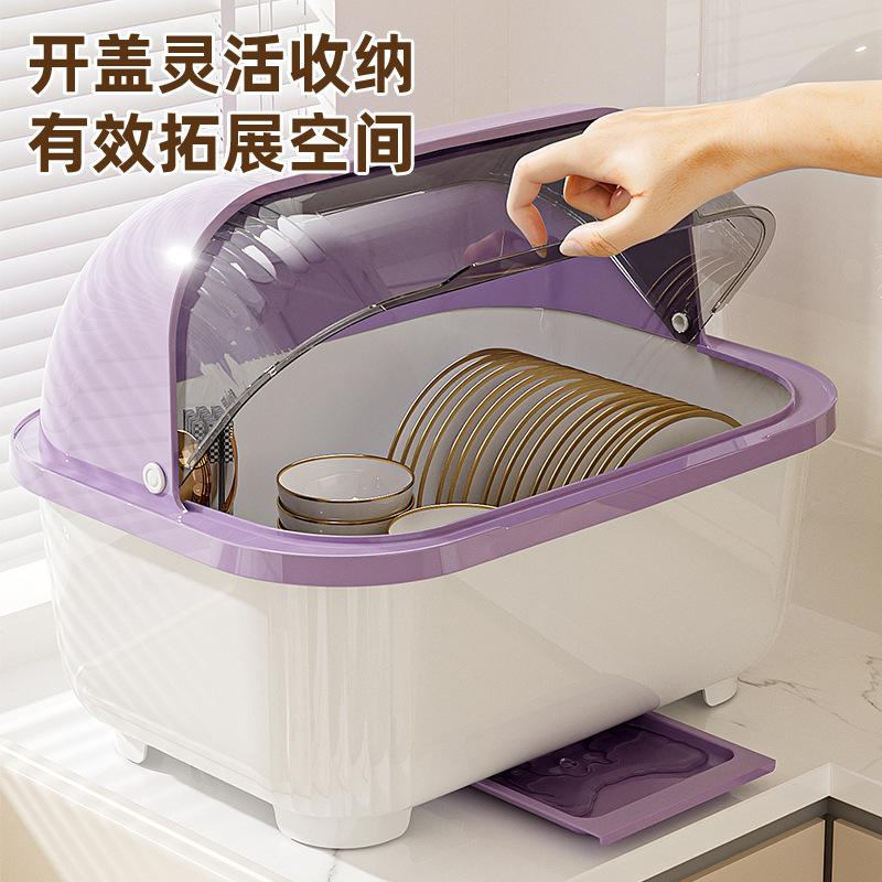 厨房专用收纳盒带盖碗碟置物架碗柜家用防尘餐具抽屉沥水置地 - 图1