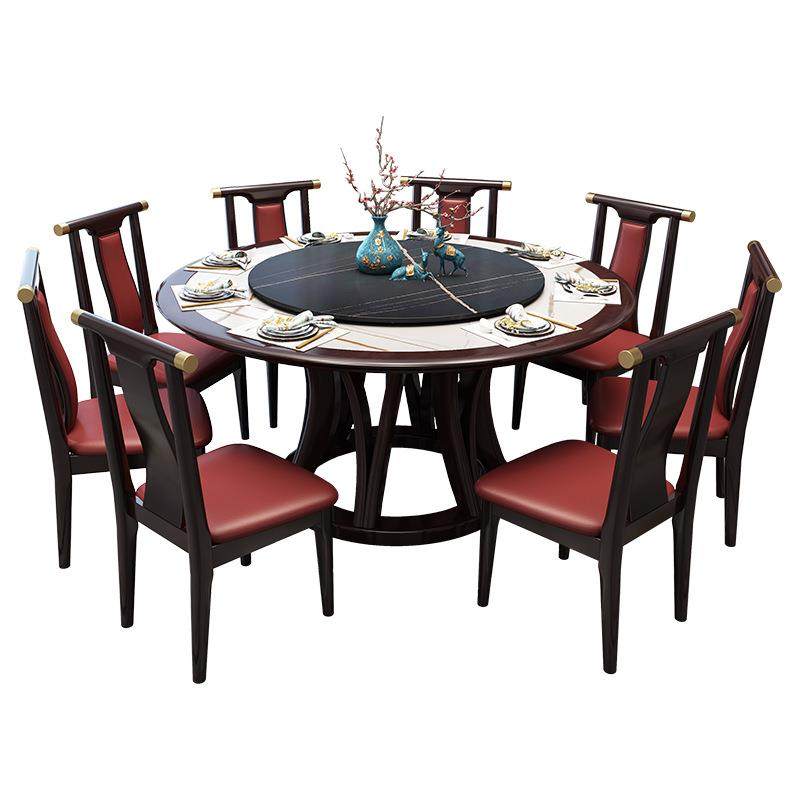 新中式实木岩板圆形餐桌椅组合家用酒店10人大理石圆桌带转盘饭桌,淘宝优惠券,粉丝福利购,淘宝优惠卷