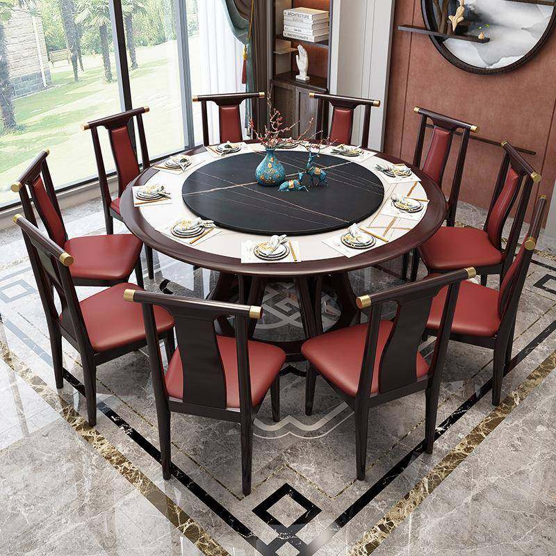 新中式实木岩板圆形餐桌椅组合家用酒店10人大理石圆桌带转盘饭桌,淘宝优惠券,粉丝福利购,淘宝优惠卷
