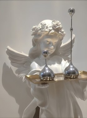 爱丽丝天使复古托盘欧式家居v装饰品创意法式软装客厅大型落地摆