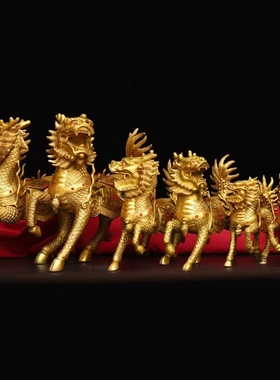 纯铜麒麟摆件风水财m招镇宅送子火麒麟一对大号办公室家居客厅装