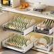 Kitchen pull-in-room bowl storage rack household sink bowl under cabinet built-in basket 69342 pull-in stainless steel tray