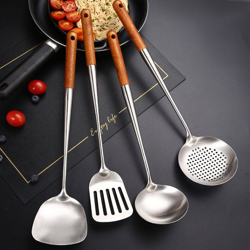 304不锈钢炒铲炒勺加长柄汤勺家用锅铲厨师木柄炒菜铲子厨具套装,淘宝优惠券,粉丝福利购,淘宝优惠卷