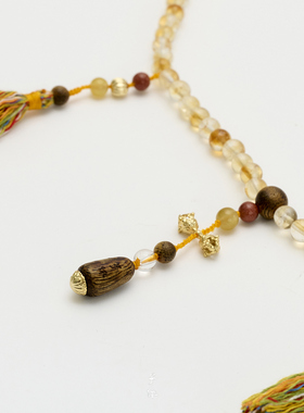 子休沉香黄水晶项链时尚女生礼物