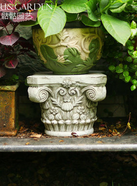 欧式罗马柱粗陶复m古做旧别墅客厅装饰摆件花园阳台花盆圆柱底座