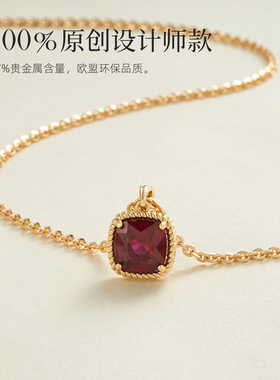 复古红金暴击方糖红宝石项链女