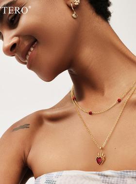 金色红刚玉皇冠爱心项链