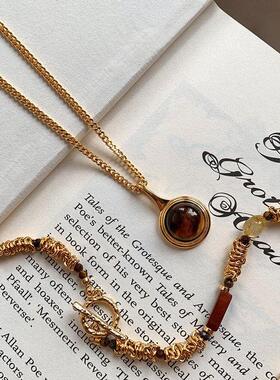 虎眼石2025层叠戴天然锁骨新款