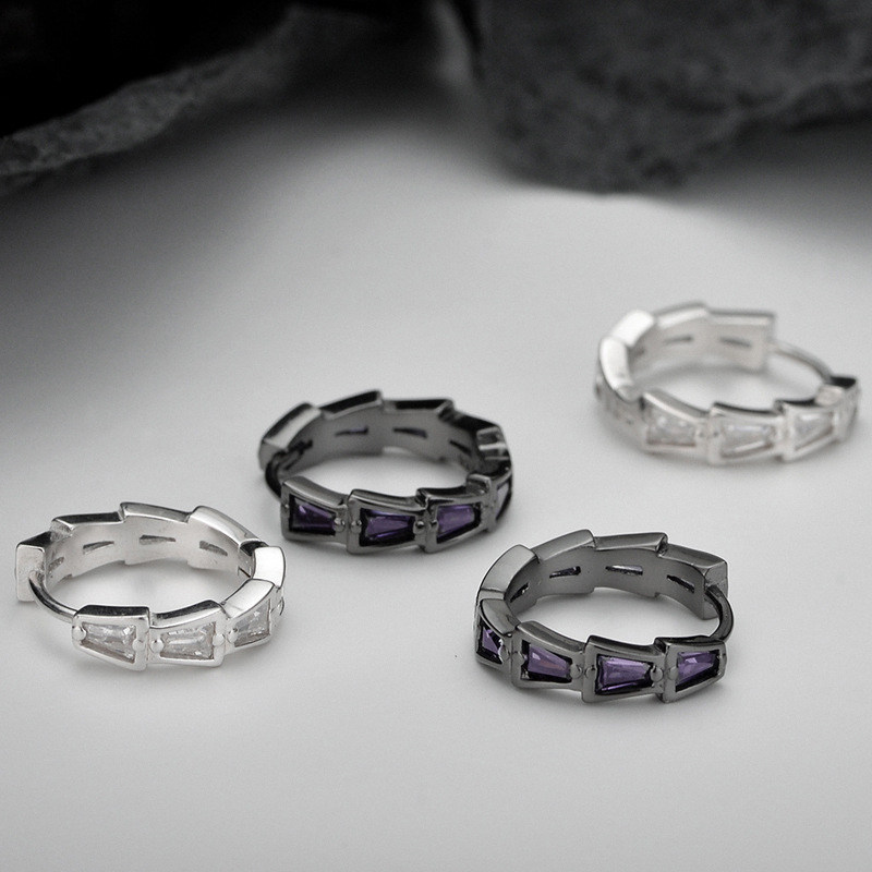 VITARING 925银镀真金黑色极简简约耳圈男镶嵌锆石耳扣适合叠戴,淘宝优惠券,粉丝福利购,淘宝优惠卷