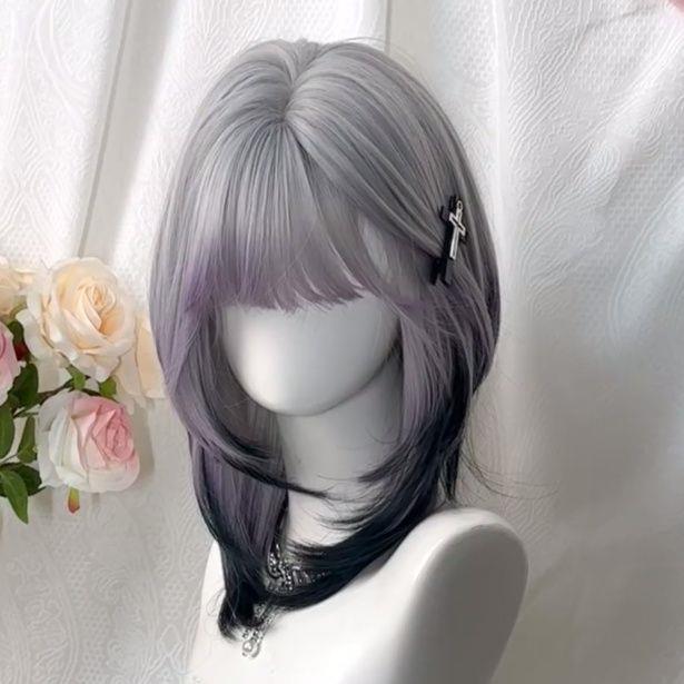 雾弥umi同款假发女灰紫色渐变锁骨发网红日常仿真自然整顶全头套 - 图1