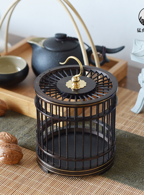 新中式木质d金属迷你方形小鸟笼样板间房茶桌书房软装饰品托盘摆
