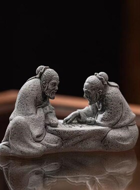 老者对弈老人下棋鱼缸o造景园艺花卉假山盆景摆件复古桌面创意装