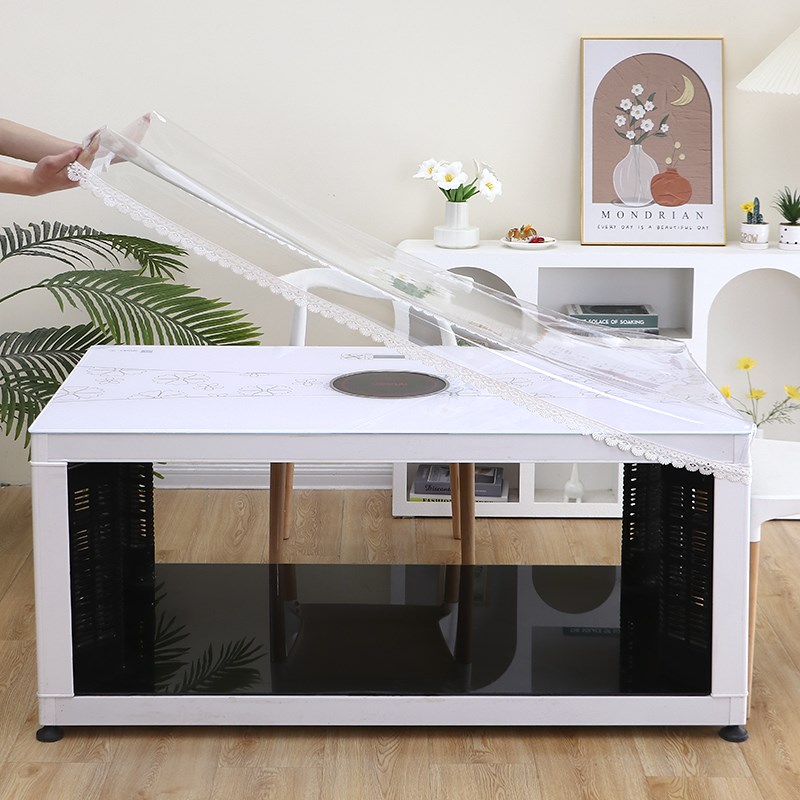 透明桌罩PVC长方形防水防油耐高温电G炉烤火桌布包角垂边简约皮罩 - 图0