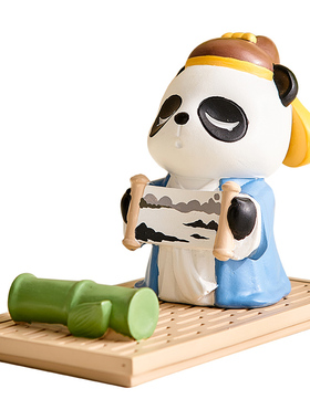 国潮古风熊猫手机支架办公室桌面工位F装饰品小摆件送同事生日礼