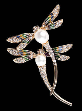 韩版滴油彩绘蜻蜓胸针 时尚昆虫胸花女镶钻珍珠 别针披肩扣配饰