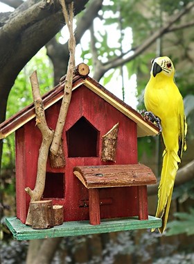 鸟窝花园庭院布置户外景观实木阳台院子园艺装饰摆件仿真鸟屋鸟巢