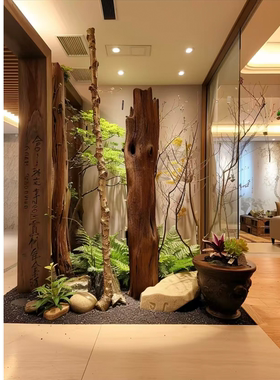 天然原木树干装饰室内造景隔断民宿餐厅艺术装置意境景观立柱