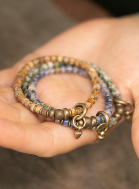 复古民族风百搭单圈小珠子手錬男生 可单戴可叠戴手串个性饰品女