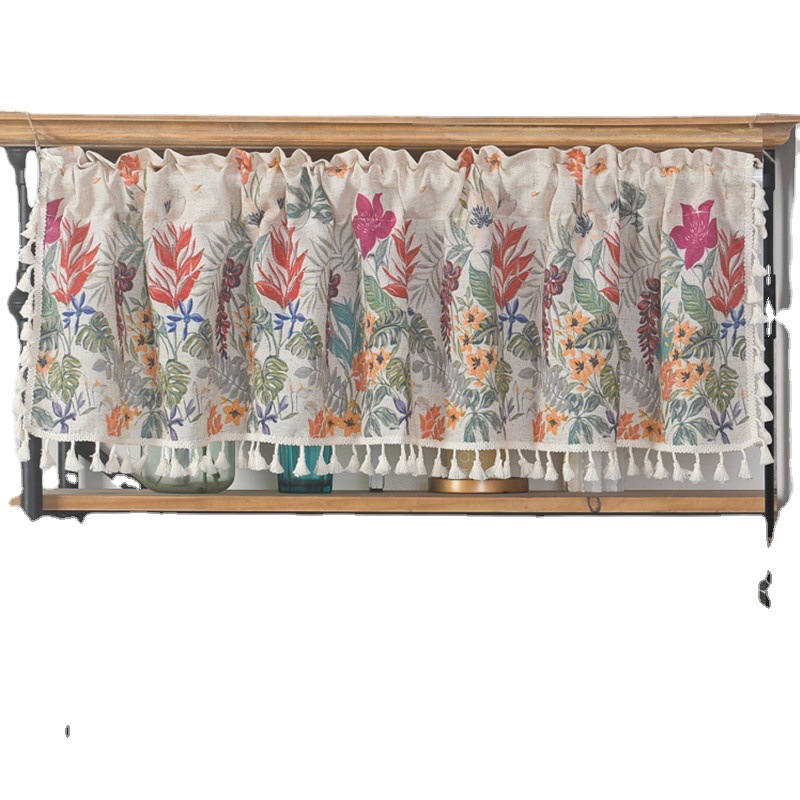 美式乡村花园枝蔓半帘短帘门帘穿杆帘咖啡厅帘国外乡村帘厨房窗帘 - 图3