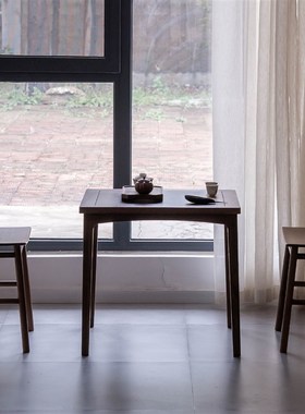 九间房新中式四方桌黑胡桃木实木茶书桌棋牌餐厅阳台小户型八仙桌