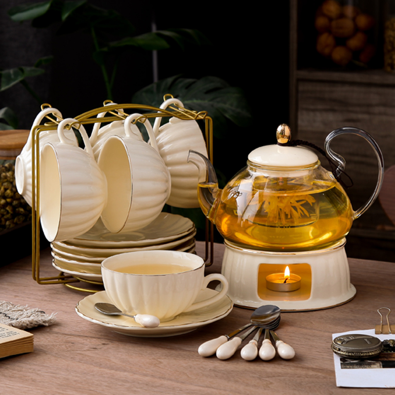 水果茶壶茶杯套装简约加热家用欧式陶瓷玻璃蜡烛英式下午花茶茶具 - 图2