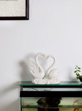 陶瓷摆件创意欧式居家客厅酒柜摆设德化白瓷天鹅一对实用装饰品