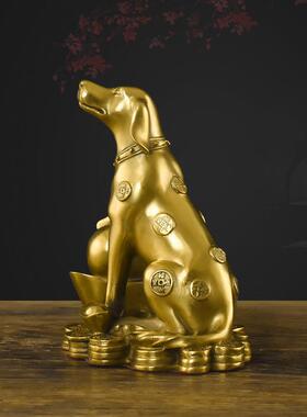 金钱狗纯黄铜狗风水摆件生肖招财狗补西北缺角招财客厅桌面装饰品