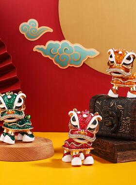 纪念品广东中国风潮醒狮汽车载摆件特色佛山小狮子头金属舞狮挂饰