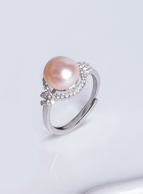 S925银戒指镶嵌珍珠活扣款