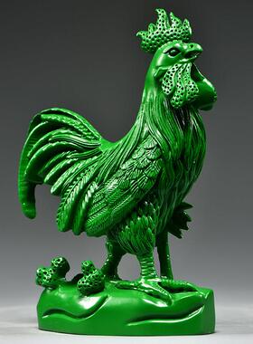 绿色实木雕刻鸡摆件纯木头十二生肖木质公鸡吉祥物家居装饰工艺礼