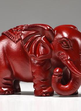 红色实木质大象摆饰一对象木雕小象客厅桌面家居装饰红木工艺礼品