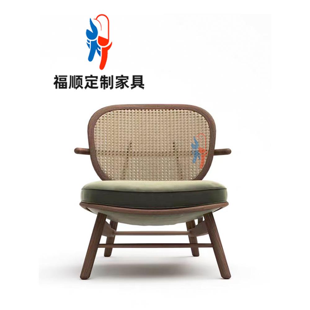 北欧简约单人沙发椅客厅藤编休闲椅大堂会客接待靠背椅会所民宿 - 图2
