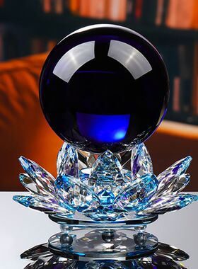 莲花宝莲灯座水晶球摆件家居装饰品可转动客厅电视柜玄关酒柜摆设