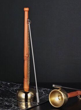 佛堂寺庙家用纯铜引磬木柄档子台湾木鱼合子法器佛具手磬铜磬