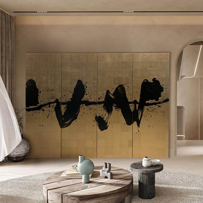 客侘界仿动古金箔CFJ可折叠移实木屏风手绘笔工山水漆画厅隔断茶,淘宝优惠券,粉丝福利购,淘宝优惠卷