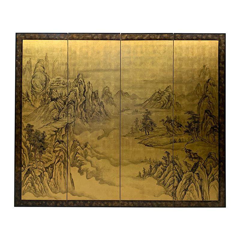 客侘界仿动古金箔CFJ可折叠移实木屏风手绘笔工山水漆画厅隔断茶,淘宝优惠券,粉丝福利购,淘宝优惠卷