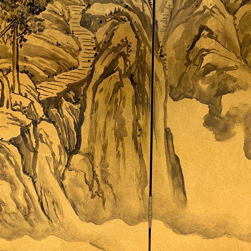客侘界仿动古金箔CFJ可折叠移实木屏风手绘笔工山水漆画厅隔断茶,淘宝优惠券,粉丝福利购,淘宝优惠卷