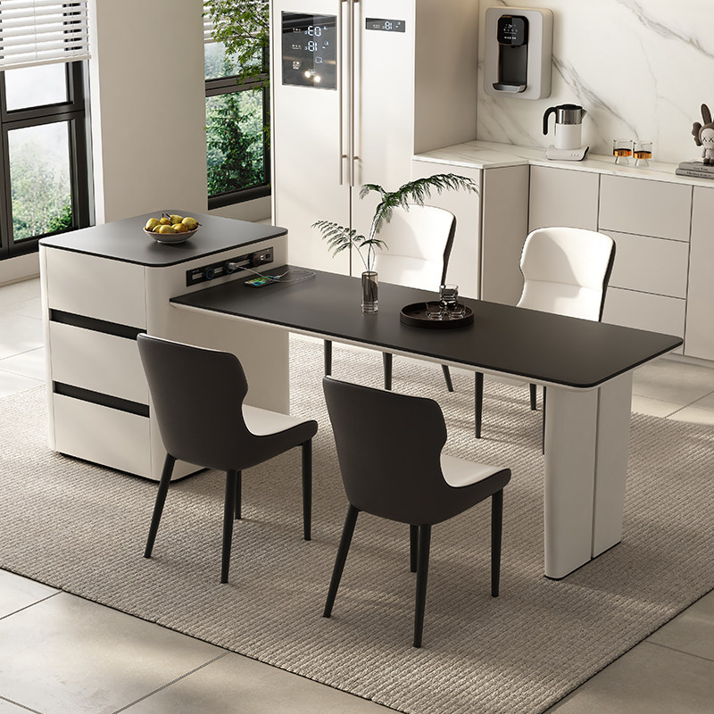 零度火岩板岛台餐桌一体家用可伸缩奶油风餐厅导台小户型带电磁炉,淘宝优惠券,粉丝福利购,淘宝优惠卷