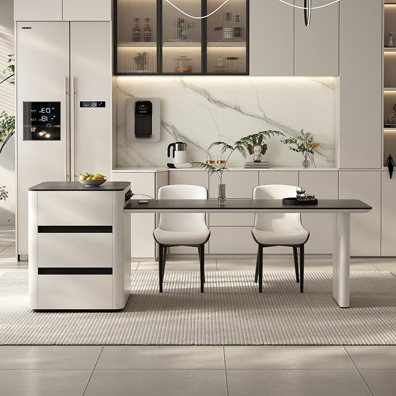 零度火岩板岛台餐桌一体家用可伸缩奶油风餐厅导台小户型带电磁炉,淘宝优惠券,粉丝福利购,淘宝优惠卷