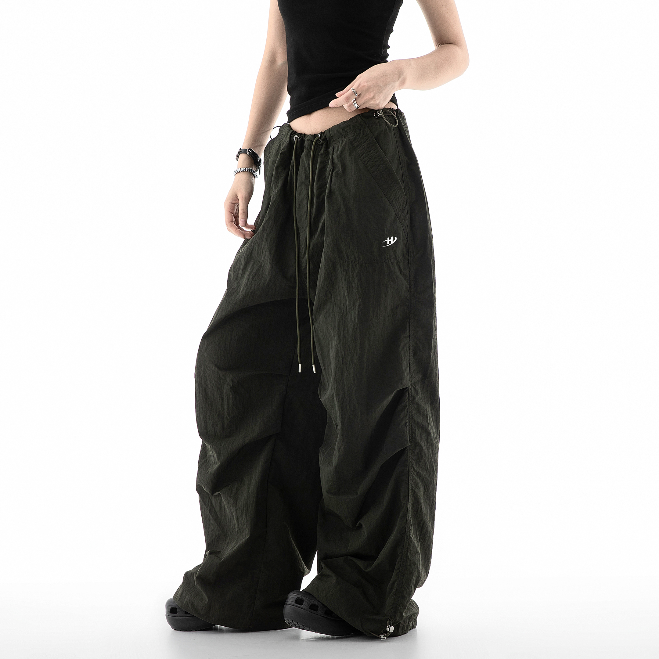 ICH MODE白色美式复古休闲裤女直筒设计感街头百搭宽松阔腿工装裤 - 图1